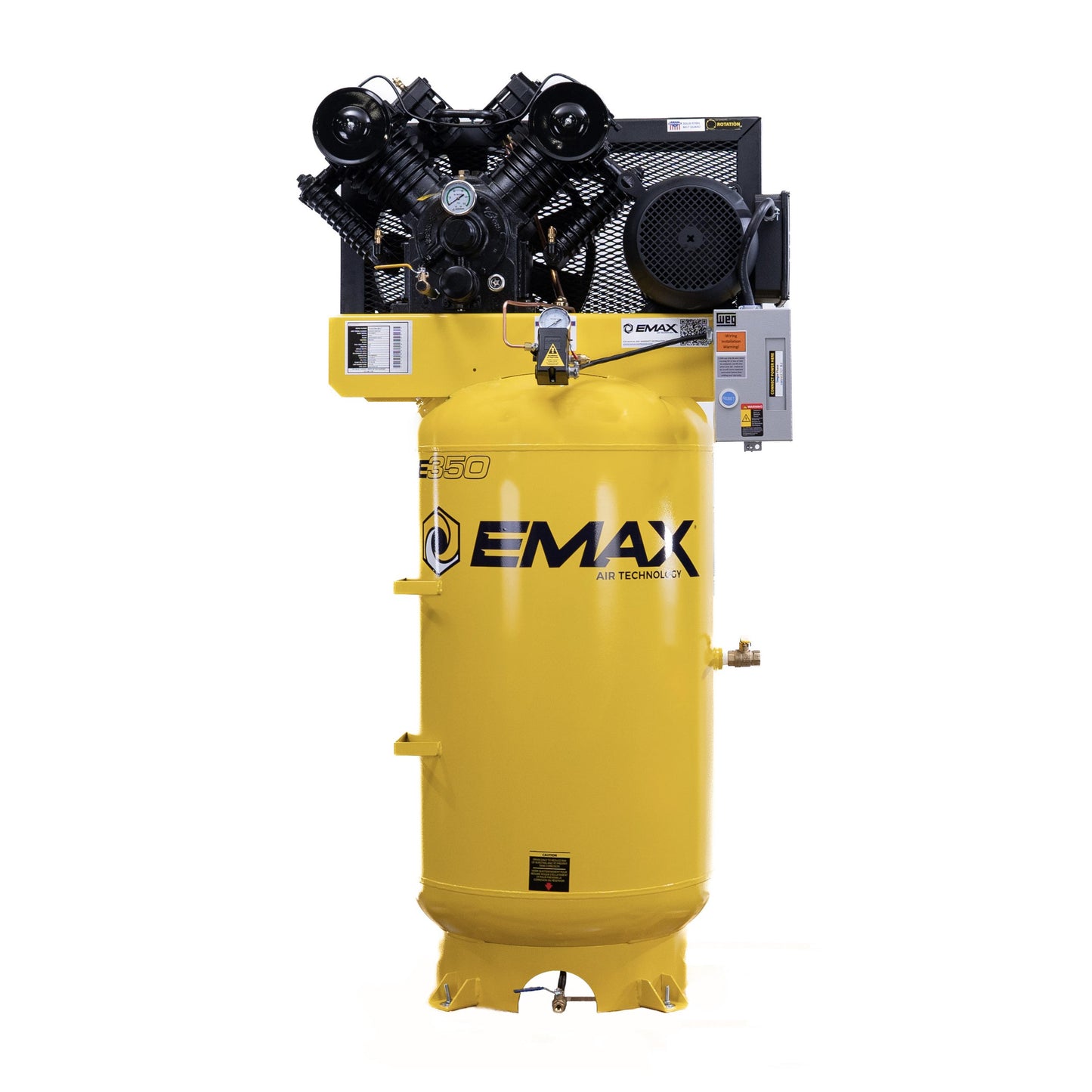 EMAX Industrial 10HP 38CFM 1-Phase 80 Gal. Vertical Industrial Electric Air Compressor-W/ Pressure Lube Pump / w/ Isolator Pads