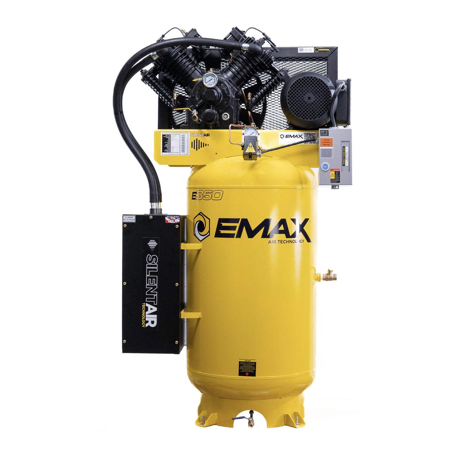 EMAX Silent Air Industrial 7.5HP 31CFM 1-Phase 2 Stage 80 Gal. Vertical Stationary Electric Air Compressor-W/ Pressure Lube Pump / w/ Isolator Pads