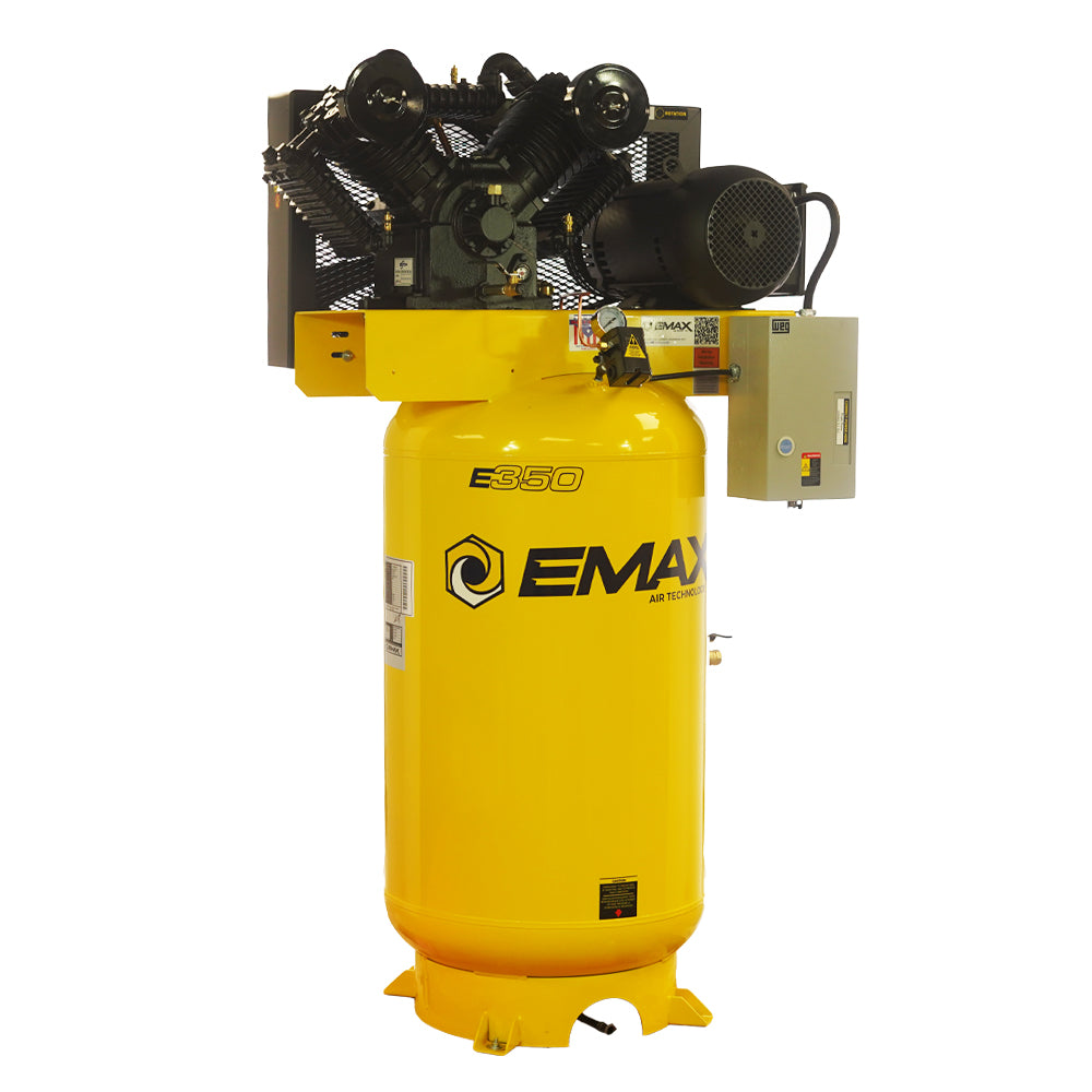 EMAX Industrial 10HP V4 Two Stage 1Ph 38CFM 80 Gal. Air Compressor w/isolator pads - Splash Lube Pump