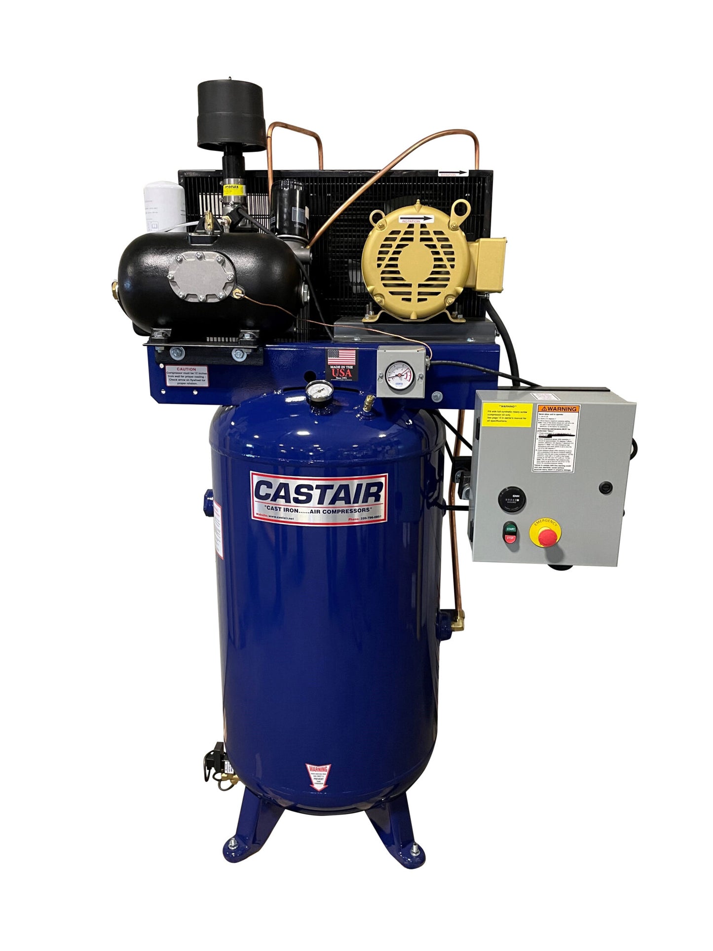 Castair 5HP 1 Phase Rotary Screw Air Compressor 80 Gallon Vertical R518VP75