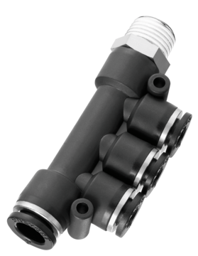 Prevost Male Three-port Manifold for Unequal Tubes - RPN KR