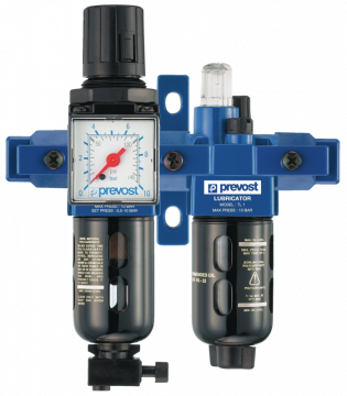 Prevost FRL ASSEMBLY NPT female thread = 1/4" FNPT Flow rate (cfm at 87 psi ΔP=14psi) = 17.65