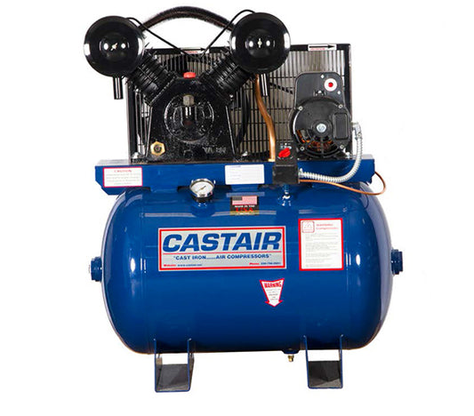 Castair 5HP Commercial / Garage Compressor 1 Stage, 23.7 CFM@ 100 PSI, 230 Volt, Pump RPM 1088, 30Gal  Horizontal Tank C513HA8