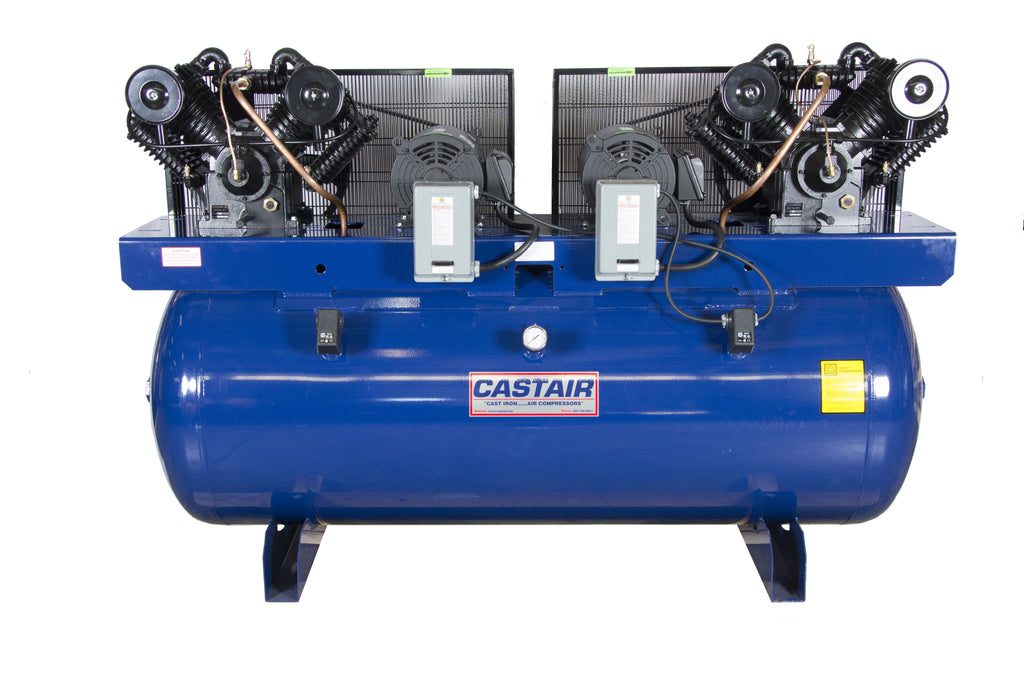 Castair, 15 HP (2x7.5) Duplex Air Compressor With Mounted Starter, 70CFM@175psi, Pump RPM 585, 240 Gal Tank D7324HC2-S