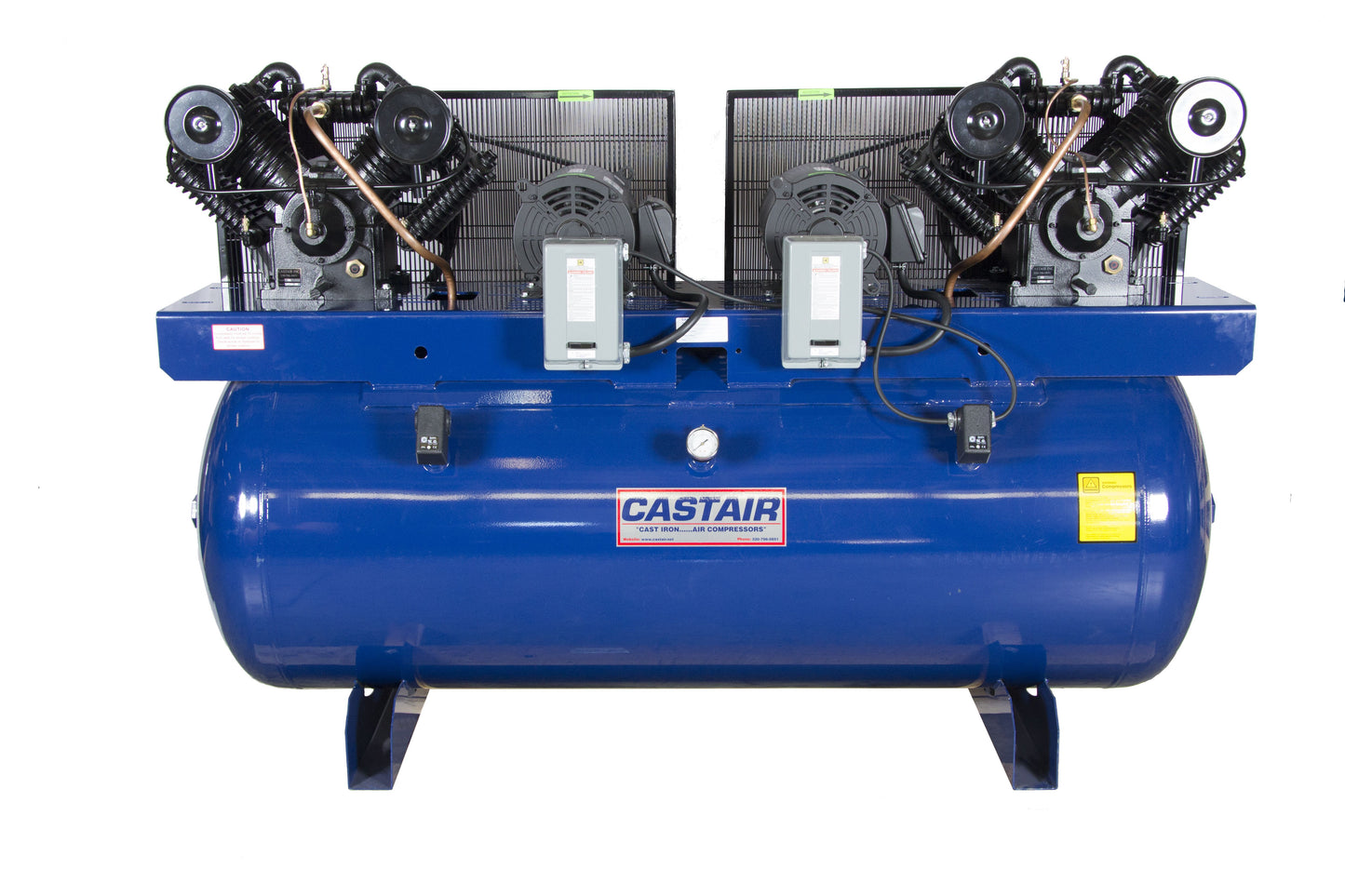 Castair 10 HP (2x5) Duplex Air Compressor With Mounted Starter, 35CFM@175psi, Pump RPM 445, 240Gal Tank D5124HC2-S