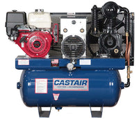 Castair Honda Gas Powered COMPRESSOR + GENERATOR + WELDER Starter Rope/elec. 24.7 CFM@175PSI, Pump RPM 808, 30Gal Horiz