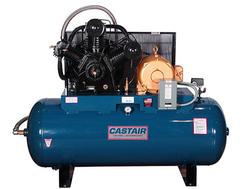 Castair 15 HP 3Phase Industrial Air Compressor 63.1 Cfm At 175 Psi 120 Gal Horiz Tank 230 I20312HC4-S