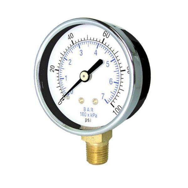 PIC Gauges Pressure Gauge 2" Dial, 0-100 PSI, 1/8" NPT 101D208E