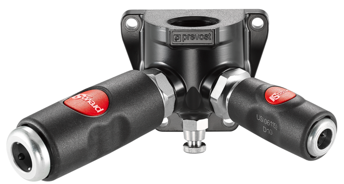 Prevost Female Thread Double Wall Manifold - 2 Couplers and Drain - prevoS1
