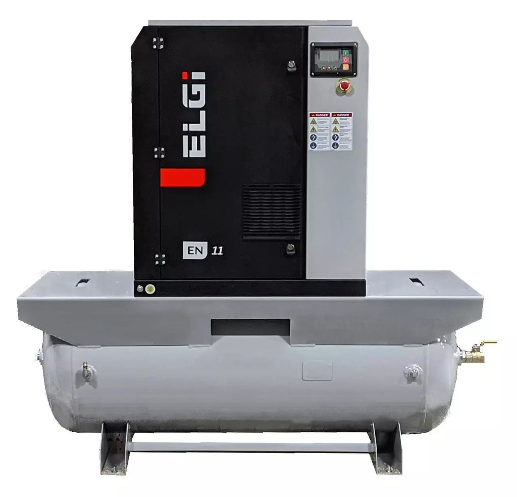 ELGi EN11 15hp Electric Rotary Screw Air Compressor, 120Gal Tank Mount, (EN11-100-120T-A2-460v)