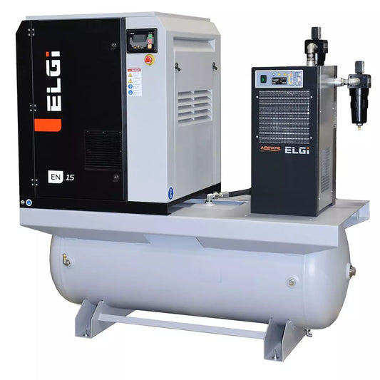 ELGi EN15 20hp Electric Rotary Screw Air Compressor, 120Gal Tank Mount, 175 PSI Desiccant Dryer & Filters(EN15-175-120T-K2)