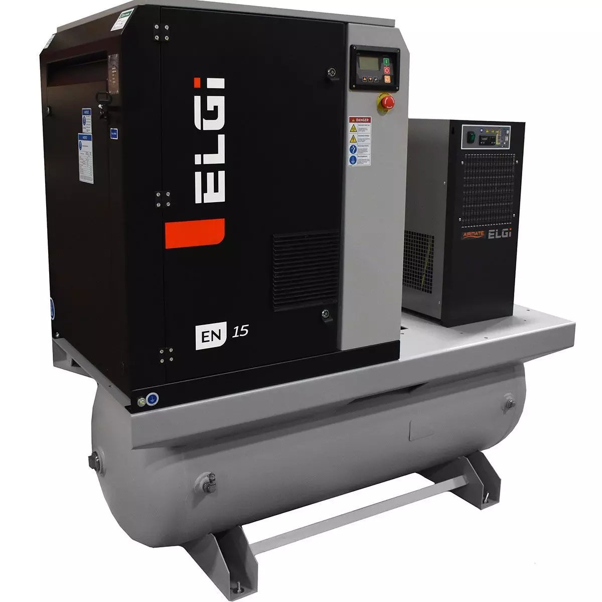 ELGi EN15 20hp Electric Rotary Screw Air Compressor, 120Gal Tank Mount, (EN15-100-120T-G2)