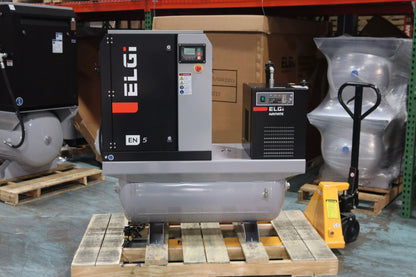 ELGi EN05 7.5hp Electric Rotary Screw Air Compressor, 60Gal Tank Mount, (EN05-125-60T-G2)