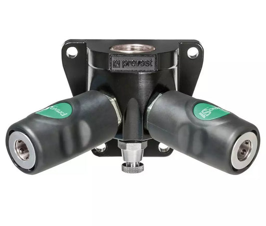 Prevost 7,2-7,4 TWO PORT WALL BRACKET Inlet NPT female thread = 1/2" FNPT Outlet 2 couplings = ESI 07