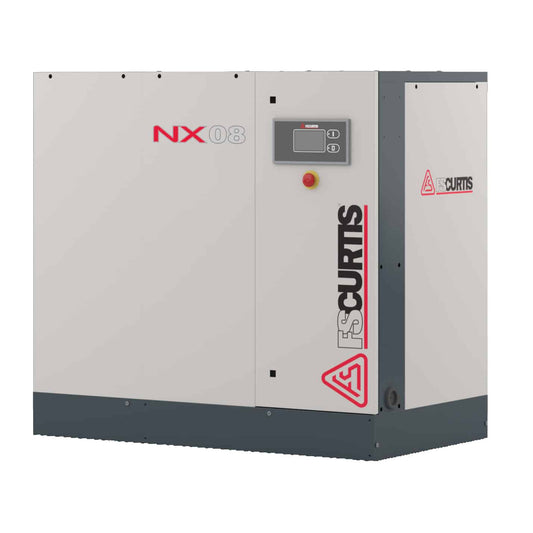 FS-Curtis Premium Rotary Screw Air Compressor, NX Series. Model: NxB06. Base Mount. Capacity: 29.2 CFM at 100 PSI. Voltage: 230/1/60