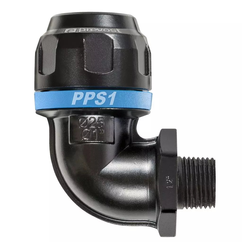 Prevost MALE THREADED SOCKET 90° For pipe OD (in) = 1" NPT male thread = 1/2" MNPT