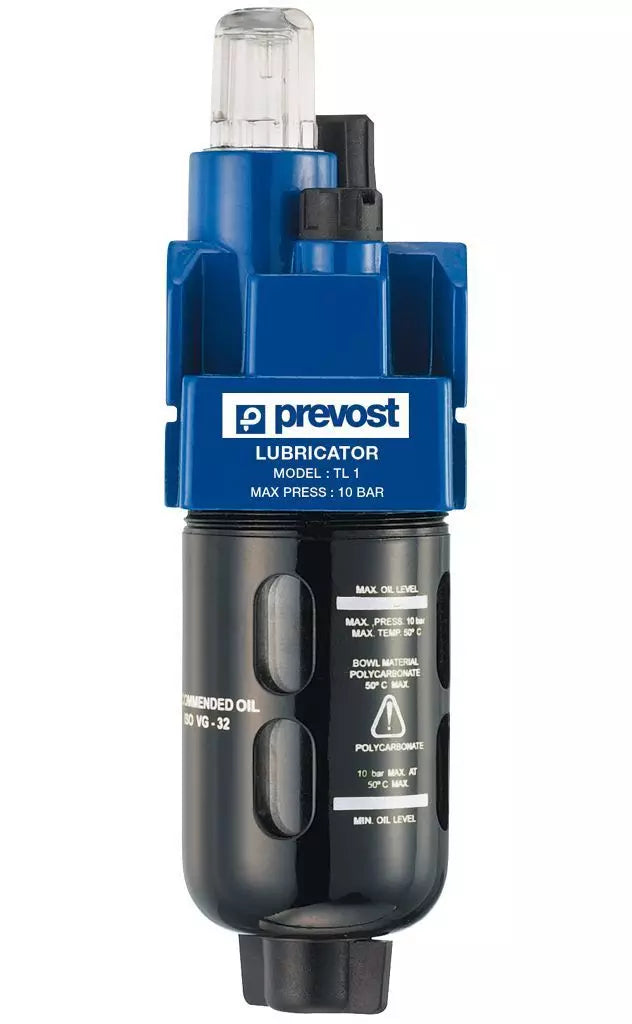 Prevost LUBRICATOR NPT female thread = 1/4" FNPT Flow rate (cfm at 87 psi ΔP=7 psi) = 47.65