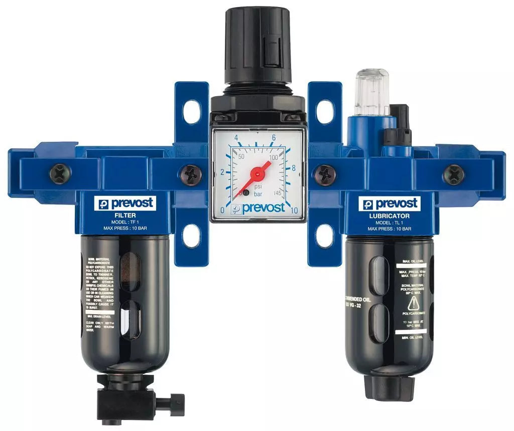 Prevost FRL ASSEMBLY NPT female thread = 3/8" FNPT Flow rate (cfm at 87 psi ΔP=14psi) = 70.60