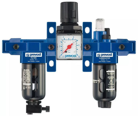 Prevost FRL ASSEMBLY NPT female thread = 1/4" FNPT Flow rate (cfm at 87 psi ��P=14psi) = 17.65