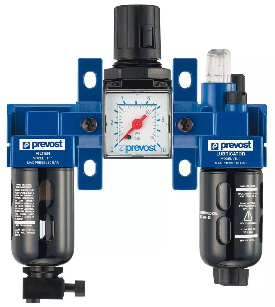 Prevost FRL ASSEMBLY NPT female thread = 1/4" FNPT Flow rate (cfm at 87 psi ��P=14psi) = 17.65