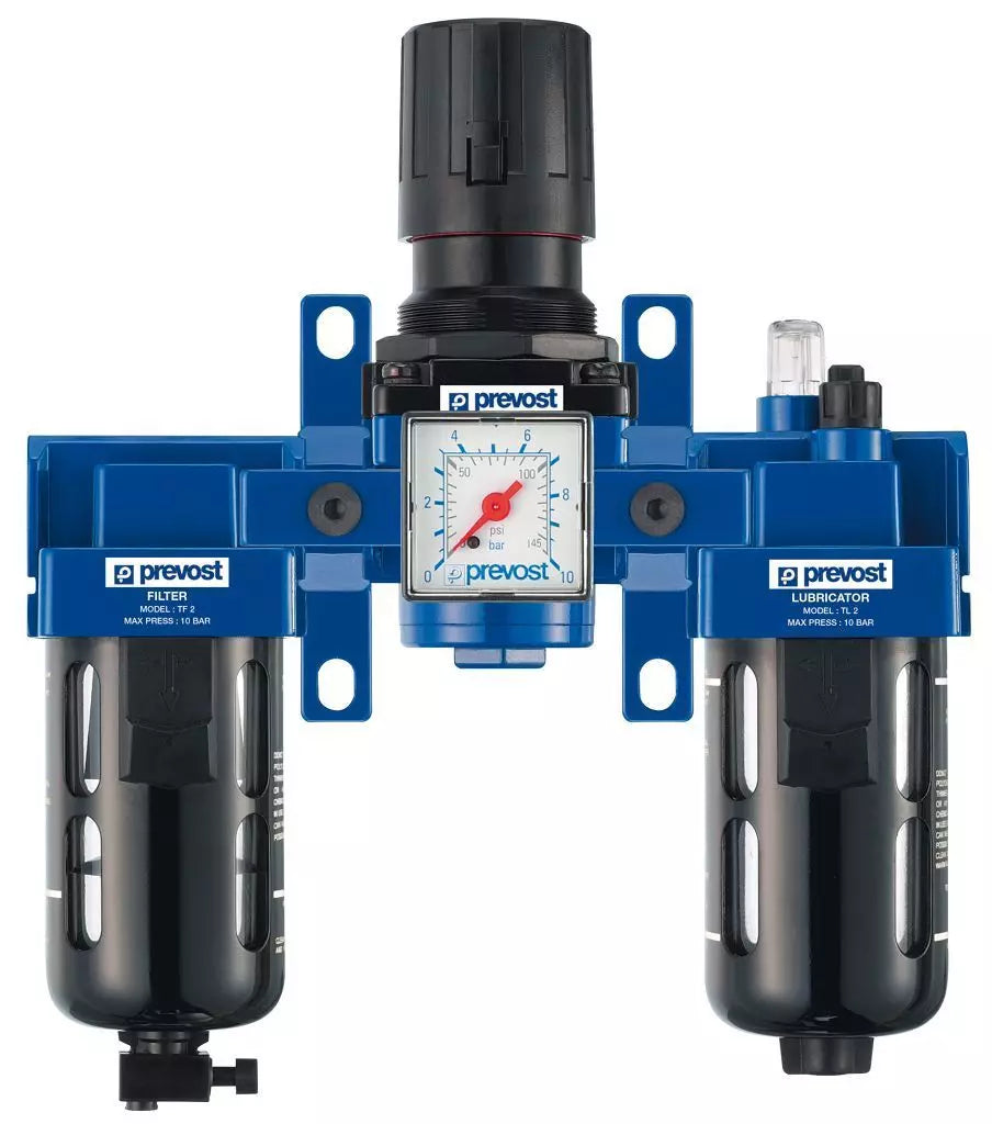 Prevost FRL ASSEMBLY NPT female thread = 3/8" FNPT Flow rate (cfm at 87 psi ΔP=14psi) = 70.60